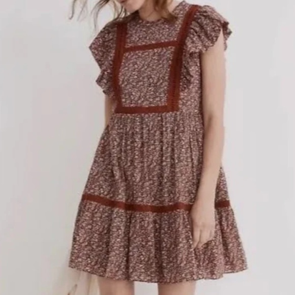 Madewell Dresses & Skirts - Madewell Floral Mini Dress in Brown & Red Size Small